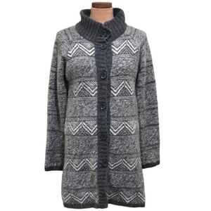 Maryline Italy Cardigan Sweater Size Medium Gray White Zigzag Fairisle Pattern